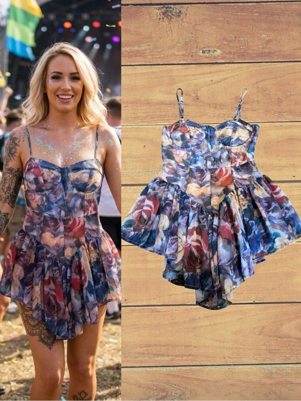 Cider Floral Boho Festival Mini Dress Asymmetrical Ruffle Hem Size XS NWT